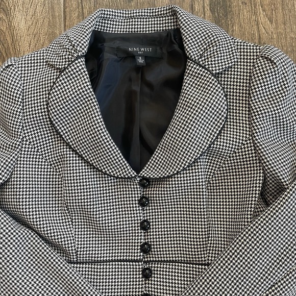 VTG Nine West Workwear 6 Two-Piece Suit Houndstooth Black & White Academia - Picture 4 of 16